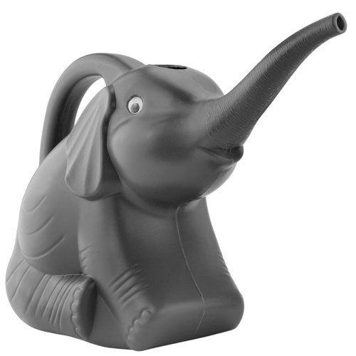 Cornucopia Brands Elephant Watering Can w/Real Eyes, 2 Quart, Grey w/Googly Eyes, Fully Functional Novelty Watering Can