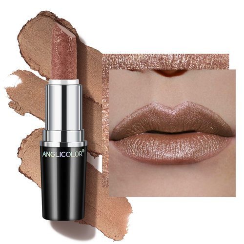 Anglicolor Glitter Lipstick High Impact Lipcolor,Brown Lipstick Moisturizing Creamy Formula,Metallic Lipstick For Women For Vegan & Cruelty-Free,Full-Coverage Lip Color