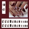 Dark Red Press on Nails Short Medium Length Square Silver Fake Nails with Glitter Line Designs Glossy Full Cover Acrylic Nails Stick on Nails Artificial Reusable False Nails for Women Manicure 24pcs