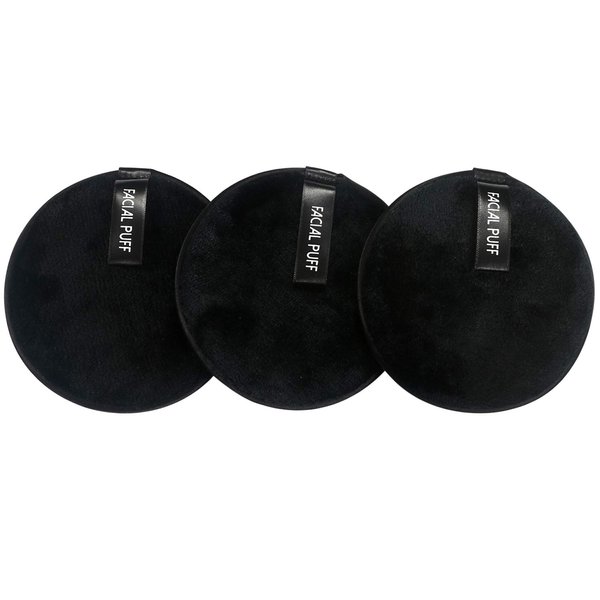 Vtrem 3 PCs Makeup Remover Pads: Reusable Soft Facial Cleaning Puffs Towels Christmas gifts Washable Make Up Removing Cloth Microfiber Multi-function, Black