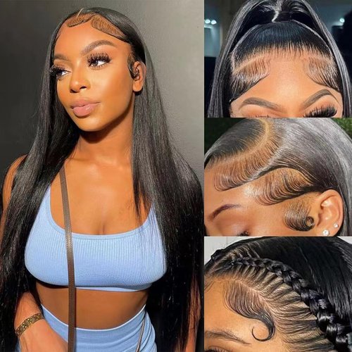 REMEEUBEAUTY 26 Inch 13x6 Straight Lace Front Wigs Human Hair 180 Density Pre Plucked with Baby Hair HD Transparent Lace Front Wigs Human Hair Wigs for Women Glueless Lace Frontal Wigs