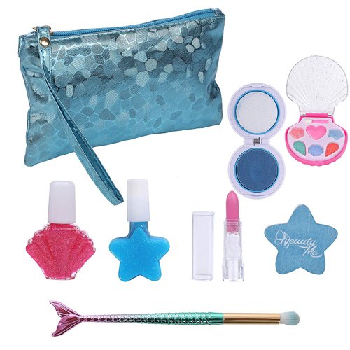 DRESS 2 PLAY Mermaid Makeup for Girls, Play Makeup Set for Toddlers, Real Washable Make Up for Little Girl, Non Toxic Kids Makeup Kit for Girls with Cosmetic Bag