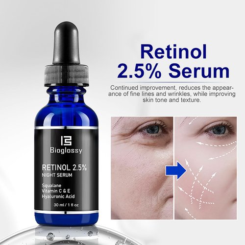 Bioglossy Retinol Serum for Face, 2.5% Retinol Intense Night Serum with Squalane,Vitamin C & E & B3,Hyaluronic Acid for Lines, Wrinkles & Premature Sun Damage to Resurface & Hydrate 30 ml/ 1 Fl oz