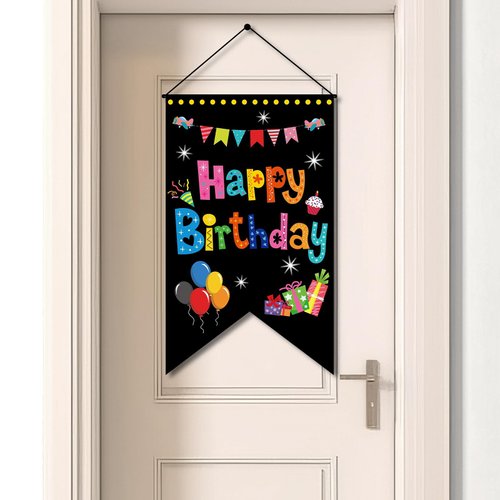 Colorful Happy Birthday Sign Party Decorations Black Happy Birthday Hanging Door Porch Sign Banner Happy Birthday Party Decorations Party Supplies for Boys and Girls Kids