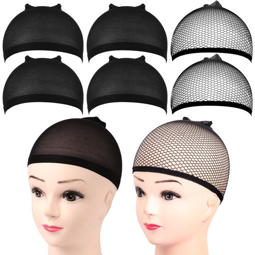 FANDAMEI 6PCS Wig Cap, 4PCS Black Nylon Wig Caps with 2PCS Black Mesh Wig Cap Net. Black Wig Caps...