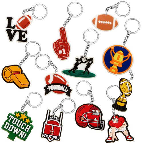 Batiyeer 36 Pack Sports Keychains Sports Ball Key Ball Keychain Bulk for Sports Birthday Party Favors (Football)