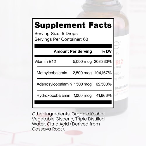 Pure TheraPro BioActive Vegan Methylated Vitamin B12 Sublingual Liquid Methylcobalamin, Hydroxocobalamin & Adenosylcobalamin 1,000 mcg per Drop (5 Drops = 5,000mcg / 2 Month Supply) 10 ml