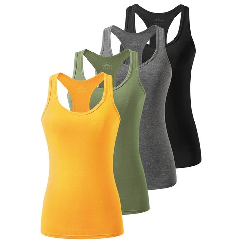 Femdouce Racerback Workout Tank top for Women Activewear Running top Yoga 4 Pack Black/Grey/Army green/Yellow S