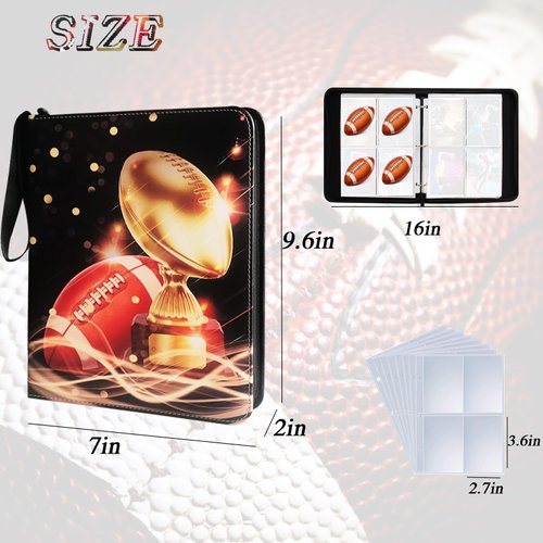 Trading Card Binder 400 Pockets, Football Card Binder Holder with 50 Removable Sleeves Fits 400 Sport Cards, Football Card Gifts Collector Album with Zipper Storage Display Case