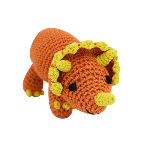 PETFLY Dog Teeth Cleaning Cotton Crochet Squeaky Dog Toy for Small Dog - Dinosaur Triceratops
