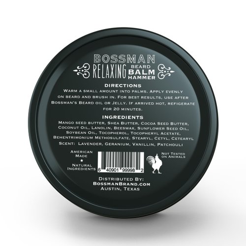 Bossman Relaxing Beard Balm - Beard Tamer, Relaxer, Thickener and Softener Cream - Beard Care Product - Made in USA (Hammer Scent)
