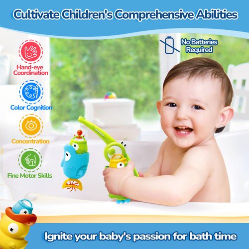 Mold Free Kids Bath Toys - Toddler Fishing Game with Fishing Net, Birthday Gift for Boys and Girls Ages 3-5, Great Water Toy for Bathtub, Swimming Pool, and Beach Fun