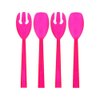 Party Essentials Hard Plastic 9-1/2" Two Piece Serving Utensil Set with Forks/Spoons, Neon Pink, 2 Set-Count