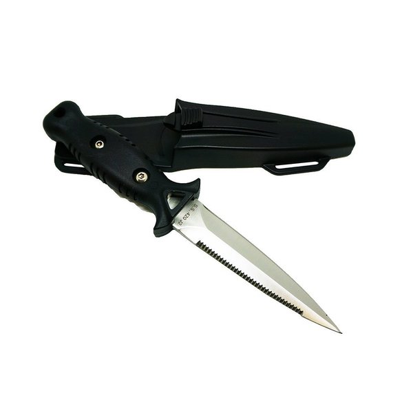 Spearfishing Low Volume Point-Tip Sharp Dive Knife with Straps, 8.5",Black