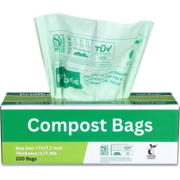 Compost Bags, Compostable Trash Bags 3 Gallon Compostable Bags 100 Count Small Compost Bags for Countertop bin Extra Thick 0.71 Mil. ASTM D6400 Certified By BPI and TÜV AUSTRIA