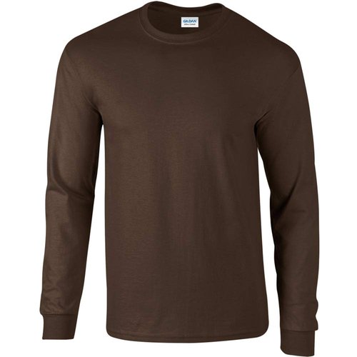 Gildan Mens Plain Crew Neck Ultra Cotton Long Sleeve T-Shirt (L) (Dark Chocolate)