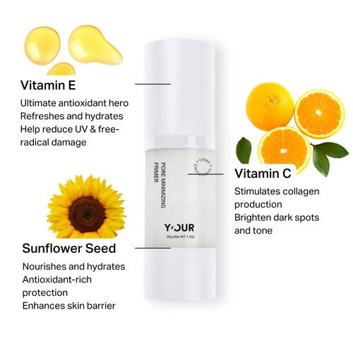 Y’OUR Pore Minimizer Velvet Veil Primer | Hydrating, Oil-Controlling & Long-Lasting | Blur Makeup Primer For Perfect & Flawless Base | Photo Finish Foundation Coverage | Brightens with Vitamin C & E