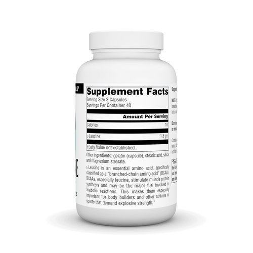 Source Naturals L-Leucine A Free Form Essential Amino Acid Supplement for Energy Support- 120 Capsules
