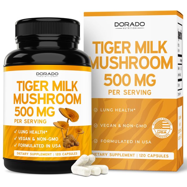 Tiger Milk Mushroom Supplement (120 Capsules, 500mg Per Serving) Premium Tiger Milk Mushroom for Lungs and Immune Support - Lignosus Lung Supplement for Adult - Third Party Tested, Non GMO & USA Made
