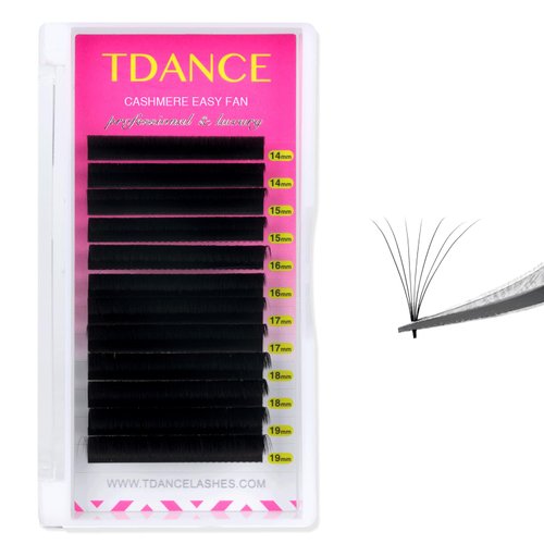 TDANCE Cashmere Easy Fan Lash Extensions Self Fanning Volume Lash Extensions 0.05mm D Curl 14-19mm Mix Length Matte Black Mega Volume Easy Fan Lashes(0.05-D,14-19mm)