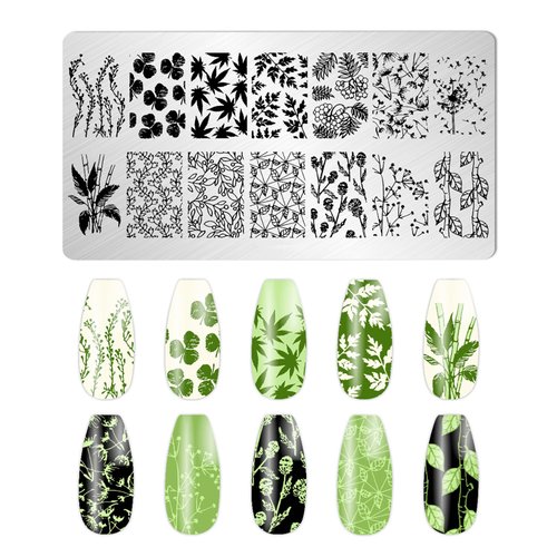 JCAKES 5Pcs Maple Leaf Nail Stamp Fall Nail Stamping Plates Nail Art Stamping Plates Nail Design Stamp Nail Art Template Acrylic Nail Tools with Nail Stamper, Scraper