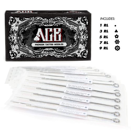 ACE Needles Tattoo Needles Kit 50 Mixed Assorted Sterile Tattoo Needles 6 Sizes - Round Liner 1 3 5 7 9 11 RL