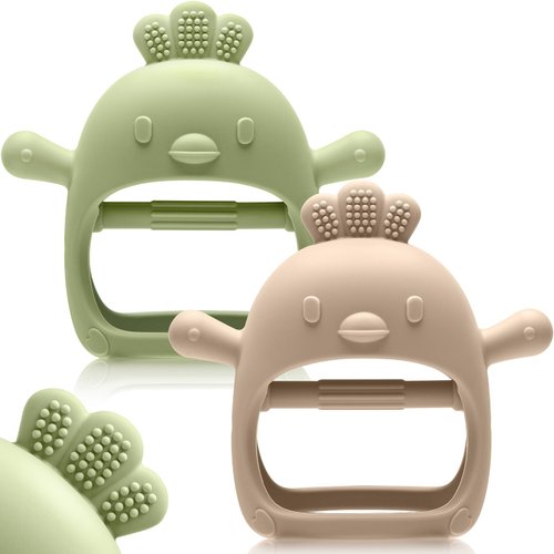 2 Pack Baby Teething Toys for 0-6 6-12 Months, Never Drop Infant Teether Teething Mitten Toys for 3 6 9 12 Months, Newborn Soothing Teething Toy Gifts for 1 One Year Old Baby Boys Girls