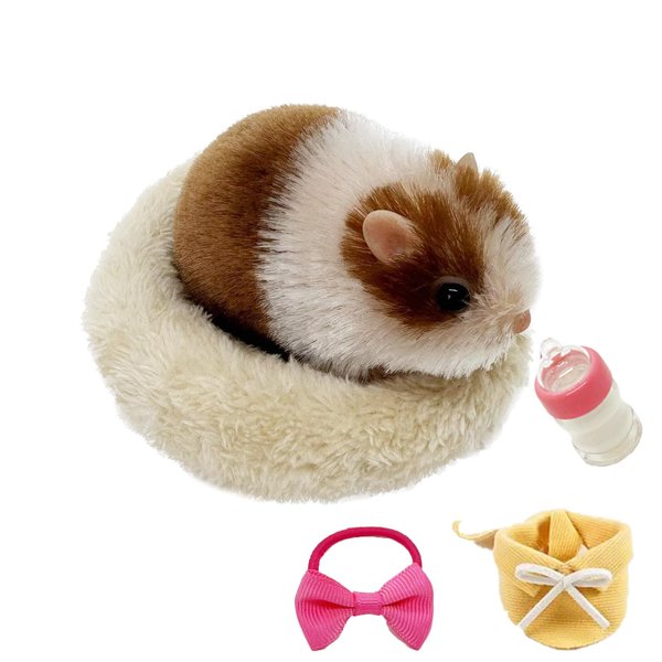 VOLOBE 5 Inches Silicone Hamster, Realistic Toy Hamster as Silicone Piglet Companion with Sleeping Pad Accessories for Kids Boy Girl Birthday Collection Handmade Gift (Brown Hamster)