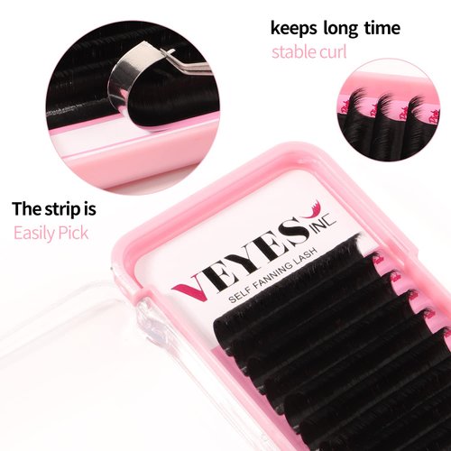 VEYES INC Easy Fan Volume Lash Extensions 03 05 07 J/B/L/C/CC/D/DD Curl 8-25mm Mixed & Single Length Tray, Matte Black Self Fanning Eyelashes, Professional Supplies for Lash Techs (0.05 CC 8-16mm)