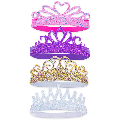 FROG SAC 4 Glitter Tiara Headbands for Girls, Elastic Princess Crown Hair Bands for Toddlers, Stretch Sparkly Hair Accessories for Toddler Girl Children