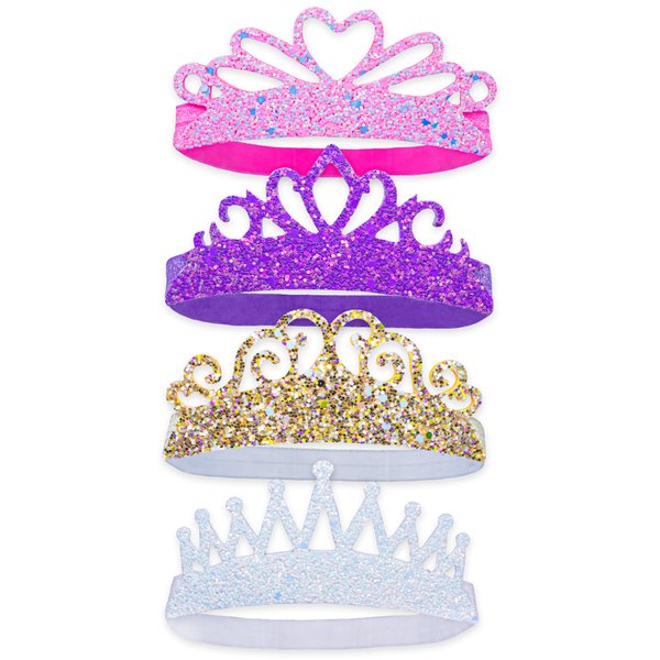 FROG SAC 4 Glitter Tiara Headbands for Girls, Elastic Princess Crown Hair Bands for Toddlers, Stretch Sparkly Hair Accessories for Toddler Girl Children