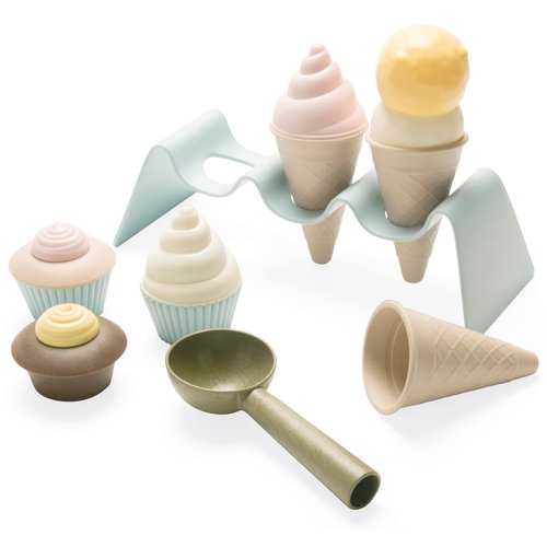 Dantoy BIO Kids’ Ice Cream & Cupcake Set (15 Pieces), Green Sugarcane Bioplastic Toy, Cones, Scoop, Cupcake Paper Cups, & Icing, Made in Denmark, Ages 2+