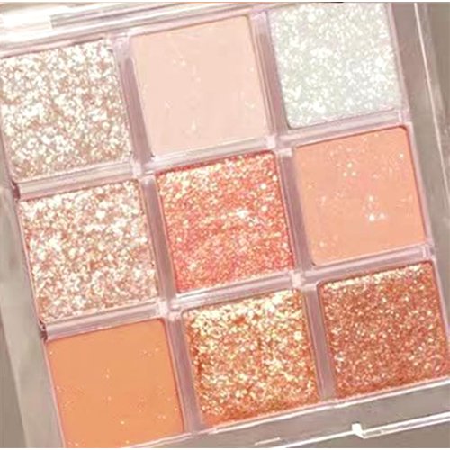 Go Ho 9 Colors Eyeshadow Palette,Glitter&Shimmer Eyeshadow Korean Makeup,Long Lasting Blendable Rose Gold/Brown/White/Orange/Light Pink Shades Eye Shadow Makeup,02