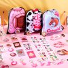 Liliful 140 Pcs Cowgirl Party Favors Include Cowgirl Drawstring Backpacks Bracelets Books Badges Keychains Pink Pencils Pink Horse Stickers Pink Tattoo Stickers for Disco Western Birthday