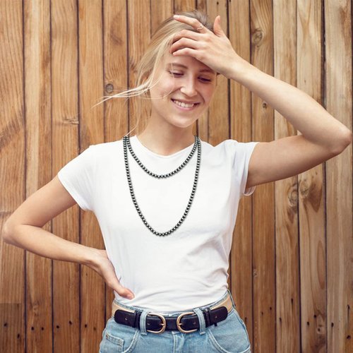 Navajo Pearl Necklace Long Western Jewelry for Women Cowgirl Vintage Beaded Pearl Necklaces