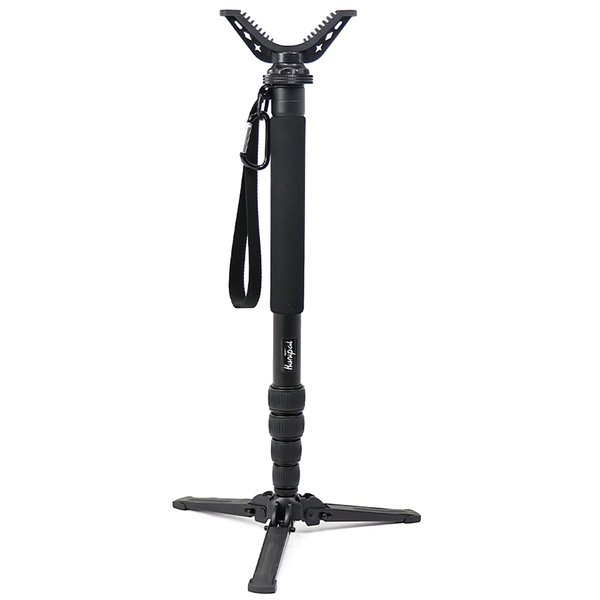 HUNTPAL Hunting Monopod Shooting Stick Gun Rifle Rest with Tiltable and Swingable Tri-Stand Tripod Base, Versatile Aluminum 21"-65" Shooting Stand with 360° Rotating V Yoke, Nail Foot and Rubber Foot