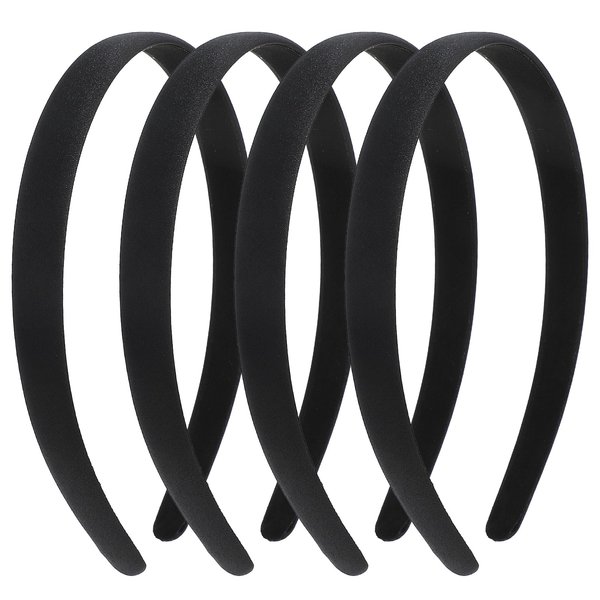 JIYIN 4 Pcs Satin Black Headbands for Women, Plain Wide Hair Band Fashion Solid Hairband Non-Slip Elastic Hoops for Women Girls Cosplay Christmas Valentine's Day Gifts