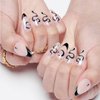 GLAMERMAID Nude White Press on Nails Medium Black French Tip, Gothic Short Fake Nails Almond, Acrylic False Nail Kits with Glitter Snake Design, Stick Glue on Nails Sets, Round Oval Nails for Women