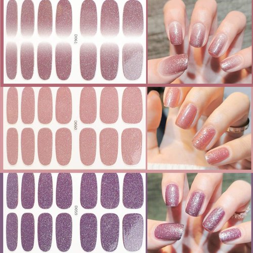 8 Sheets 1Thin Semi Cured Gel Nail Strips Pink Nail Wraps Glitter Color Full Nail Wraps Self-Adhesive Street Nail Strips Nail Art Polish Stickers Solid Nail Art Decal Strips Sticker Nails for Women