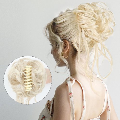 LEOSA Messy Bun Hair Piece with Claw Clip Hair Extension, Messy Hair Bun Claw Clip Scrunchies for...