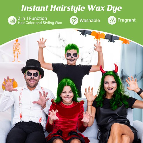 Green Temporary Hair Color Wax Kit for teenagers,Crazy Hair Day Accessories, Gifts for Kids,Instant Hair Dye Color Wax for Cosplay, Party, Halloween, Christmas,Washable Crazy Hair Style