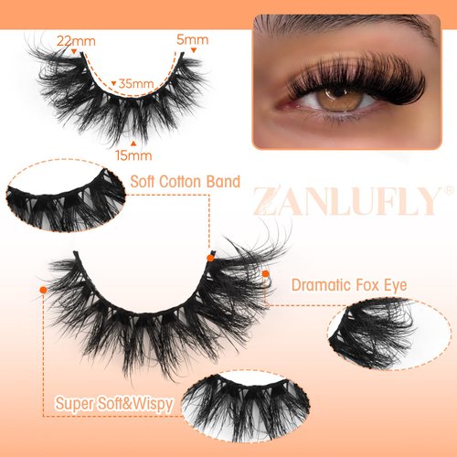 Mink Lashes Cat Eye Lashes Fluffy Fox Eye False Eyelashes Lashes Natural 6D D Curl Volume Fake Eyelashes Soft Handmade Lashes that Look Like Extensions Lashes Pack