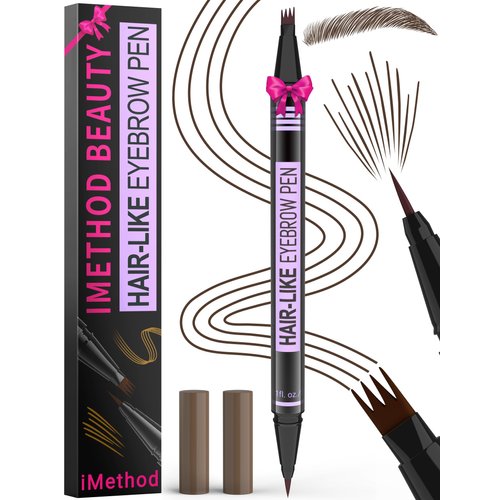 iMethod Eyebrow Pen - Eyebrow Pencil Magic 2-in-1 Eye Brow Pencils for Women with 4-Fork-Tip and Precise Brush-Tip Create Natural Hair-Like Brows, Last All Day, Microblading Eyebrow Pen, Dark Brown