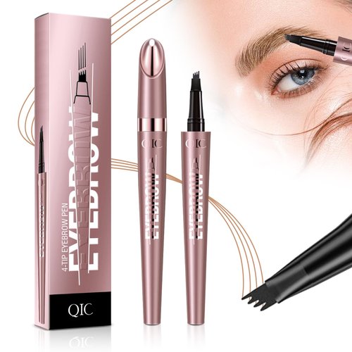 Microblading Eyebrow Pencil, 3D Waterproof Eyebrow Pencil Medium Brown, Natural Eye Brow Pencils for Women Brown, 4 Fork Tip Eyebrow Pen（Medium Brown）