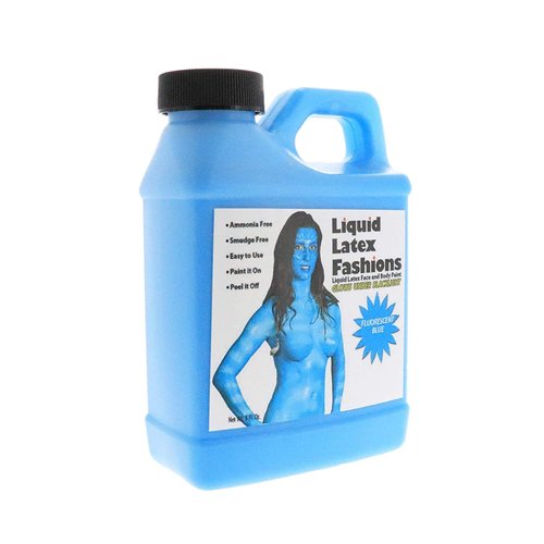 Fluorescent Blue 8 Oz - Liquid Latex Face and Body Paint, Black Light UV Reactive GLOW, Ideal for Cosplay, Costumes, Concerts, Halloween and Theater, Parties!
