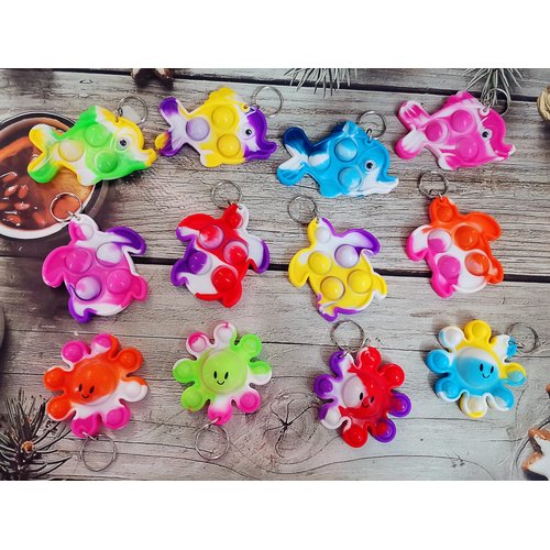 Roaqua 12 Packs Bulk Octopus fishs turtles Mini pop Keychain, for Boys and Girls Kids Birthday Party Favors Supplies Summer Students Gifts Prize