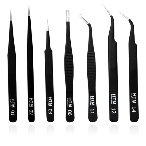 Precision Craft Tweezers Set,3 Pcs Pointed Tweezers,2 Pcs Curved Tweezers,2 Pcs Precision Serrated Tweezers for Eyelash Extensions,Craft, Jewelry,Soldering,Electronics Etc