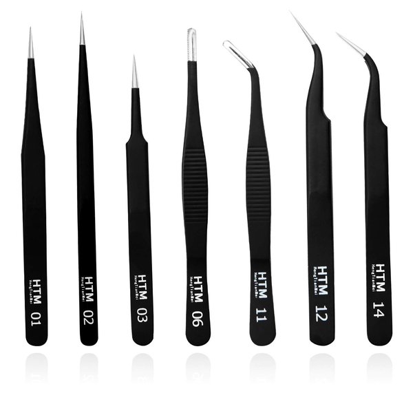 Precision Craft Tweezers Set,3 Pcs Pointed Tweezers,2 Pcs Curved Tweezers,2 Pcs Precision Serrated Tweezers for Eyelash Extensions,Craft, Jewelry,Soldering,Electronics Etc