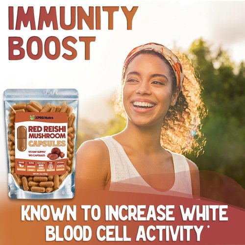 XPRS Nutra Reishi Mushroom Capsules - 180 Count Red Reishi Mushroom Capsules - 3 Month Supply Real Mushrooms Supplement Pills for Cognitive and Immune Boost - Superfood Hongo Organico