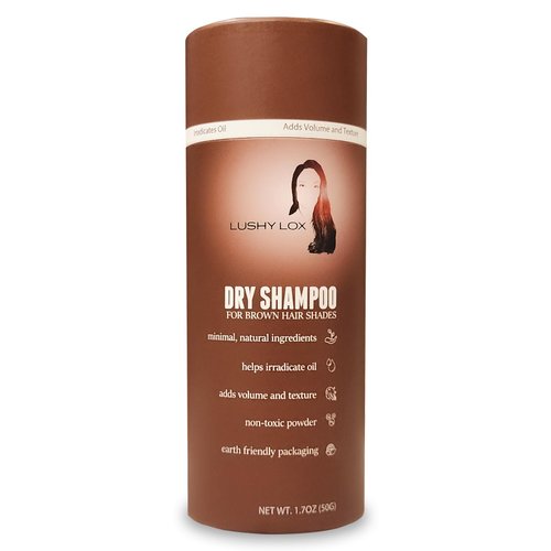 Lushy Lox Dry Shampoo Powder for Brown or Brunette Hair Shades, All Natural Ingredients, Non Aerosol, Non Toxic, Earth Friendly Packaging